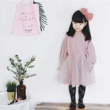 Детские платья для девочек весна и осень корейский выпуск длинный рукав свитер пачка сетки сплайсинга принцессы платье малышей Одежда