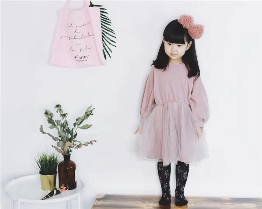 

Kids Dresses For Girls Spring And Autumn Korean Edition Long Sleeve Sweatshirt Tutu Mesh Splice Princesses Baby Dress Clothes