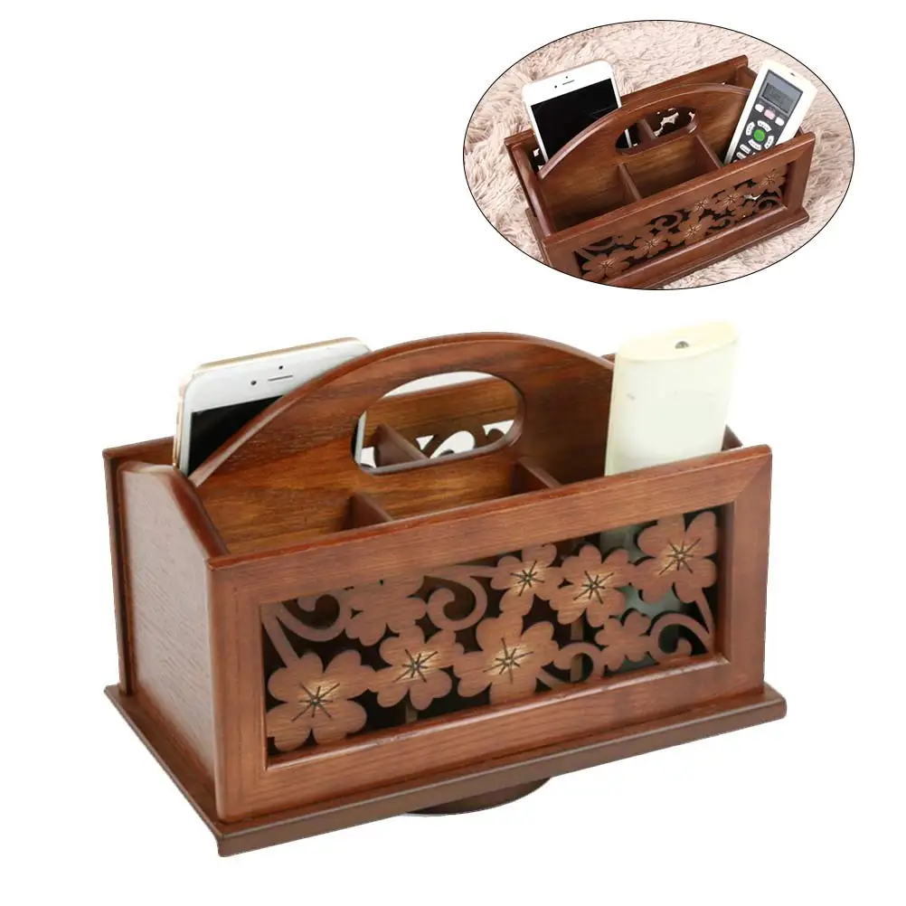 

1pc Wooden Carved Remote Controller Storage Box Holder Multiuse Home Office Desktop Storage Box Organizer Container Boxes