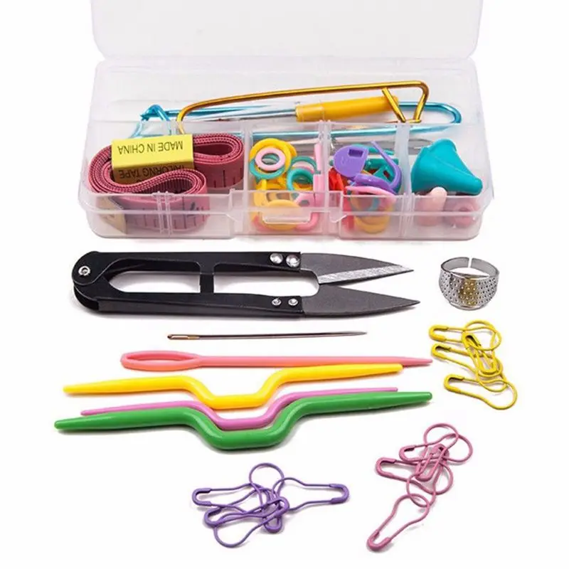 

56PCS Crochet Hook Knit Yarn Weave Knitting Needle Clip Marker Tool Set Case