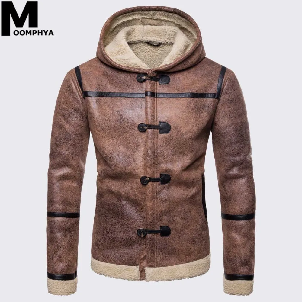 

2019 Streetwear PU Leather jacket men Warm fleece windbreaker outwear coat Zipper Hooded men jacket veste homme