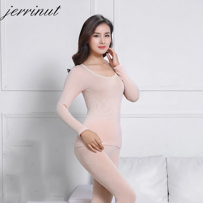 Jerrinut Women Thermal Underwear Long Johns For Winter Warm Cotton Sexy Thermal Underwear Set