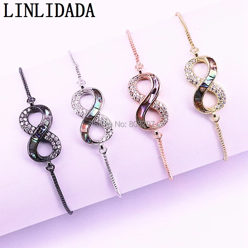 10 шт. новые модные Pave CZ природных ушка 8 браслет с шармом для Для женщин Регулируемая Ювелирные изделия подарок LL-B026