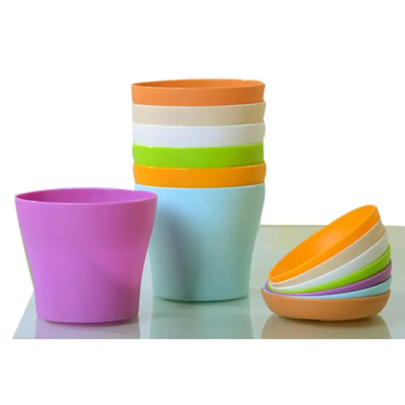 Promotion! 8 Pcs Plastic Small Plant Pots Colorful Flower Indoor for Office House Desk with Pallet/Tray | Дом и сад
