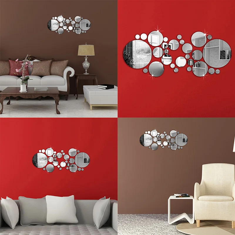 30Pcs Diy Acrylic Art Sticker Mirror Circle Mirror Wall