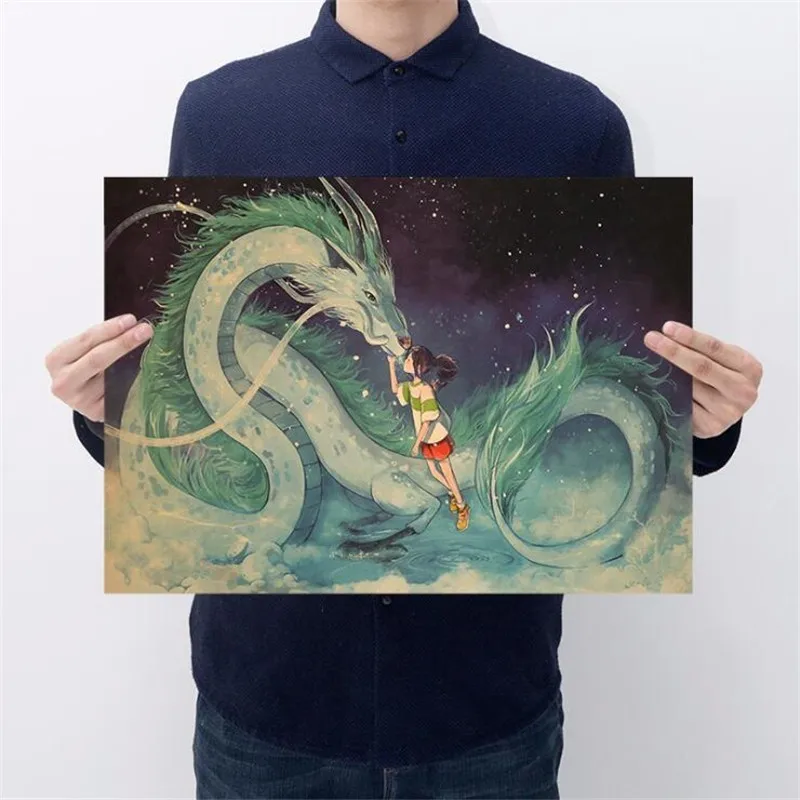 

Classic Hayao Miyazaki Anime Spirited Away Vintage Posters Room Decoration Stickers Wall Decor Kraft Paper Wall Sticker Poster