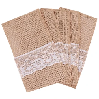 

Hot Sale Canvas Jute Lace Bag Cover Decorative For Wedding 40 Pieces 11x21cm