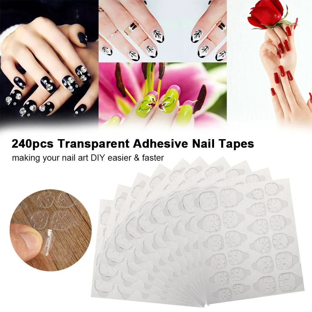 10 Sheets / 240pcs Transparent Adhesive Tapes Nail Art DIY Stickers