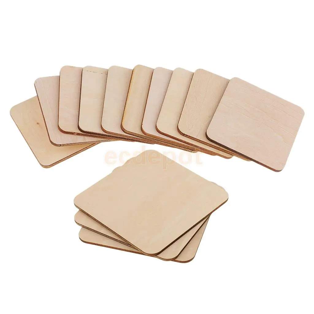 MagiDeal 13 Pieces Square MDF Unfinished Wood Pieces Blank Plaque DIY