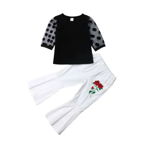 

Boutique girl clothes Toddler Kids Baby Girls Lace Tops T-shirt Flared Long Pants Outfits Clothes