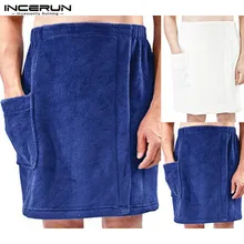 INCERUN Модные халаты мужские банные полотенца юбки Одноцветный мешок одеяло для досуга эластичная талия мужские пляжные банные юбки 5XL