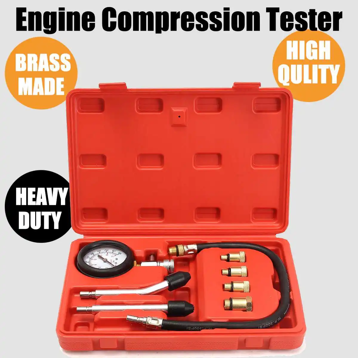 

0-300 PSI Compressor Gauge Meter Test Pressure Compression Tester Petrol Gas Engine Cylinder Leakage Diagnostic Car Tool