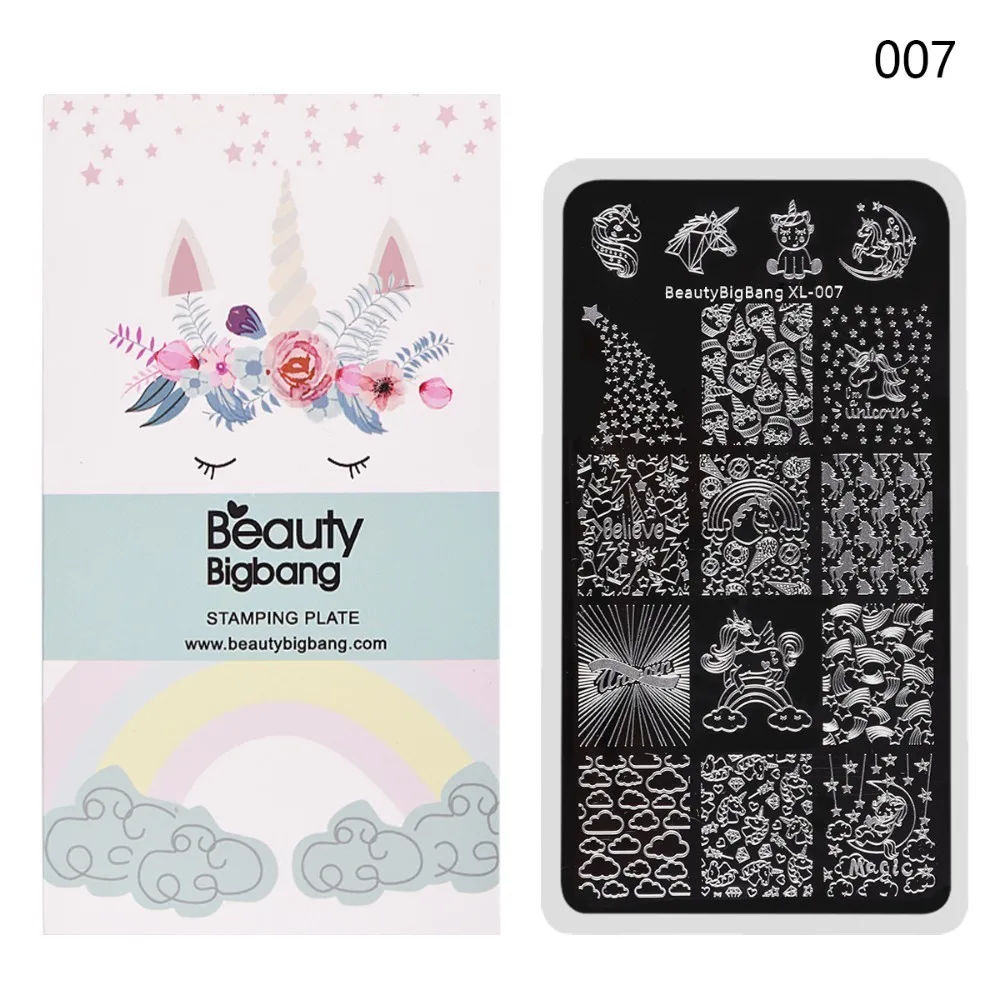 BeautyBigBang пластины для стемпинга ногтей милый Единорог радуга облако