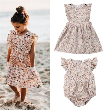 

Cute Little/Big Sister Matching Clothes Newborn Kids Girl Floral Printed Clothes Baby Girl Little Sister Romper Big Sister Dress