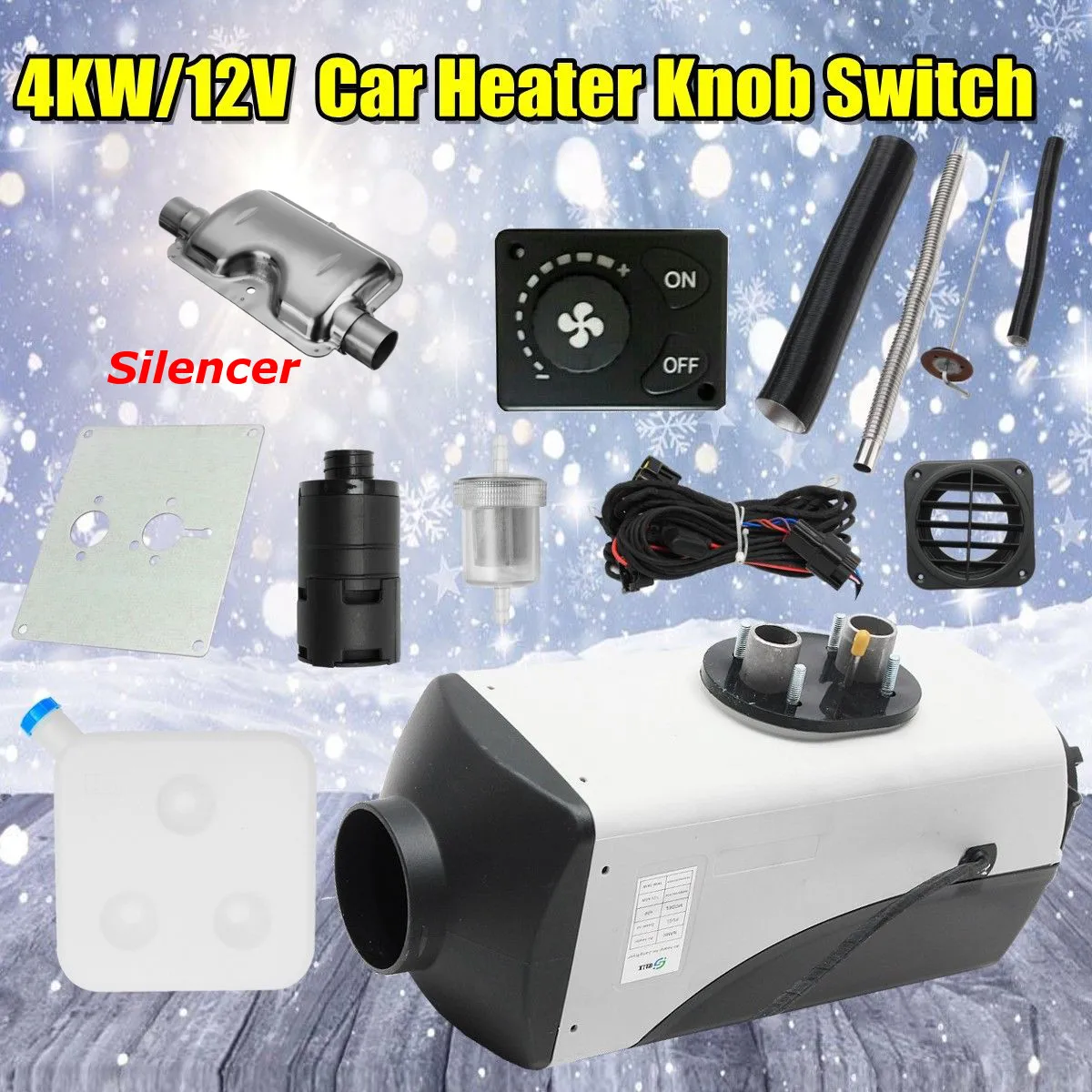 

12V 4000W Air diesels Fuel Parking Car Heater Single Hole 10L Tank Knob Switch For Trucks Boats Bus Car Trailer With Silencer