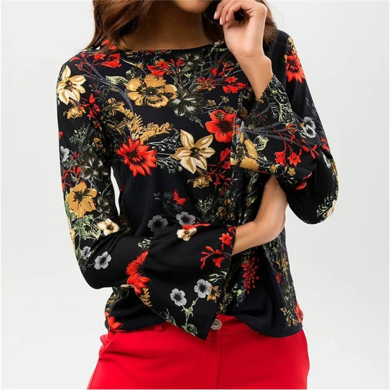 

Women Shirts Autumn Casual Elegant O-neck Blouse Women Floral Print Top Camisa Feminina Long Sleeve Ladies Blouse Shirt