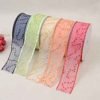 

20 yards 38mm Sequins Decorative Ribbons Cake Gift Wrapping Ribbons Single Face 100% Polyester Wedding Christmas Ribbon Decors