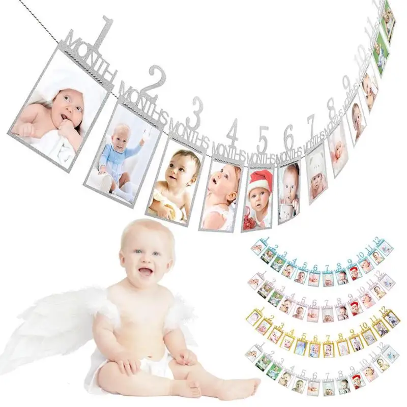 

1 Set 12pcs From 1 To 12 Month Photo Banner Months Photo Frame Wall Picture Frame Baby Boy Girl First Birthday Decoration Gift