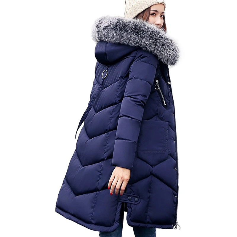 

Women Winter Coat Plus Size3XL Down Cotton Mujer Casual Warm Parkas Fashion Long Jacket Fur Hooded Collar Padded Overcoat PJ66