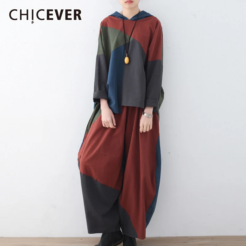 CHICEVER/2019 комплект из двух предметов женские свободные топы с длинными рукавами и