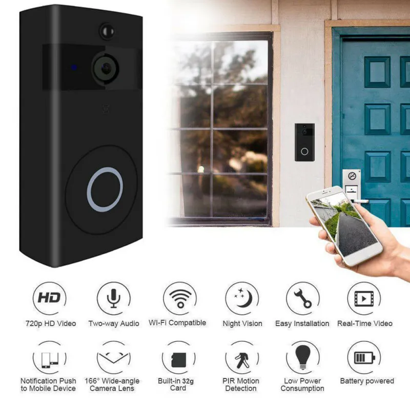 

2019 Wireless Smart Door Bell IR Security Camera Video Wifi Doorbell Remote Intercom Access Control