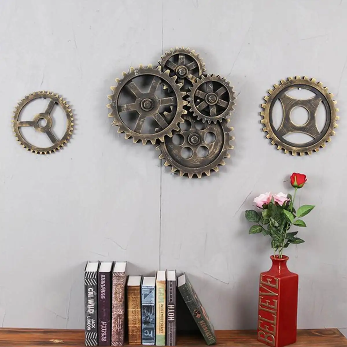 

Vintage Retro Round Industrial Wooden Gear Creatives Art Bar Cafe Wall Hanging Home Decorations Gold/Silver