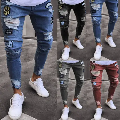 Мужские узкие джинсы Rip Slim fit Stretch Denim Distress потертые байкерские джинсы брюки US