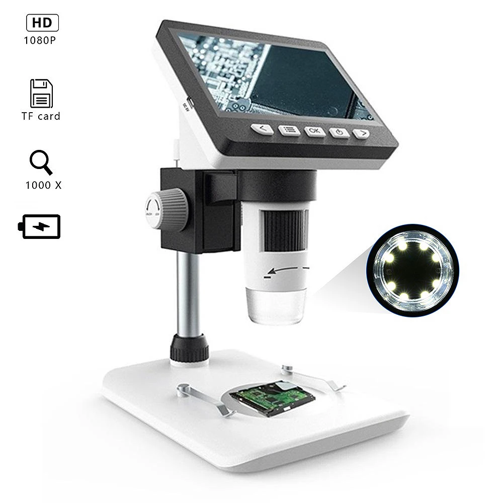 12MP Electr/ónica Video Microscopios Microscopio Digital 1200X Con 7 Pulgadas HD Display LCD Microscopio De Soldadura Para La Reparaci/ón Del Tel/éfono Con El Soporte Del Metal /Ángulo Ajustable
