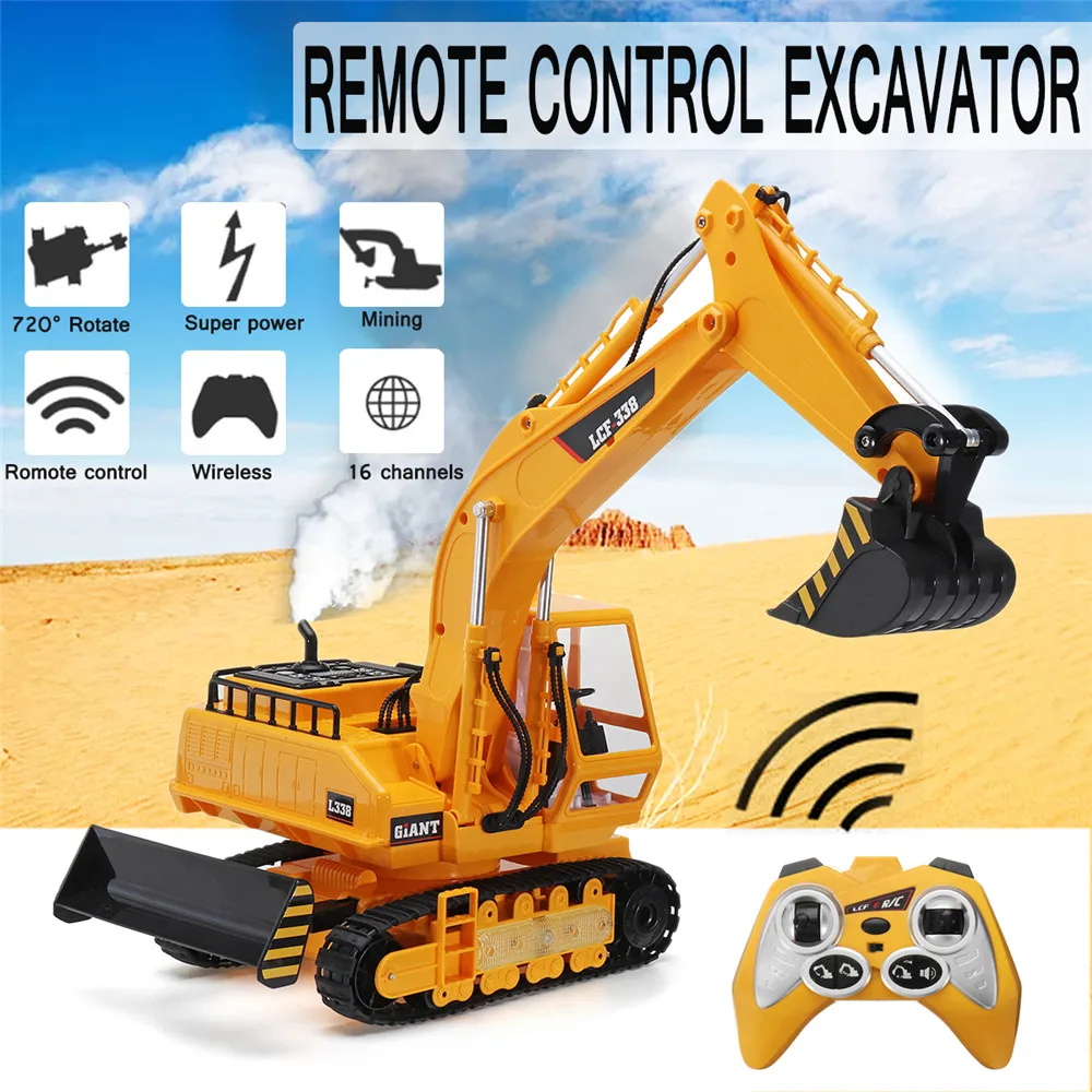 

Toys 16 Channel 2.4G 1:20 RC Excavator Charging RC Car With Battery RC Excavator RTR For kids Construction Truck Crawler Digger