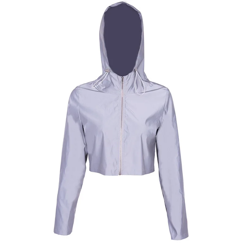  Women Loose Cropped Hoodies Ins Zip Reflection Coat Fashion 2019 Female Short Zipper Pullover Long 