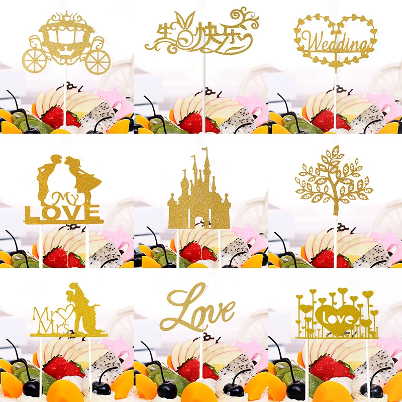 

Cupcake Toppers 1PC Banner Cake Card Wedding Happy Birthday Popular Cake Flags Glitter Cake Decoration Baking Accessories DIY