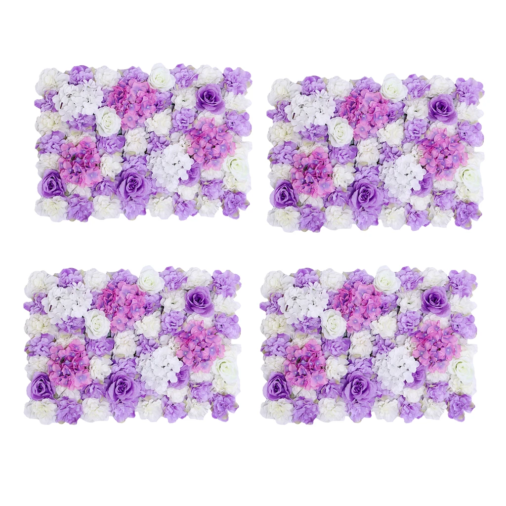 

4 Pieces Artificial Flowers Wall Panels Wedding Home Hanging Decor Purple