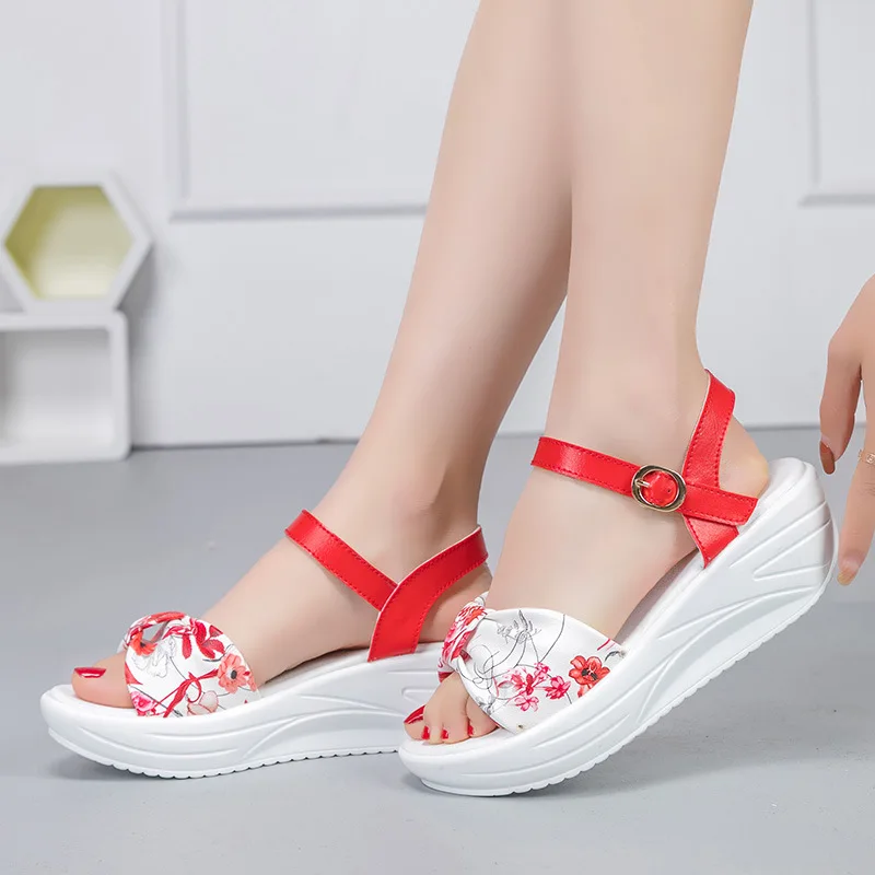 SWONCO Chunky Sandals Women Summer Shoes 2019 New Leisure Casual Shoes Female Floral Swing Shoe Sandals Platform Women Footwear