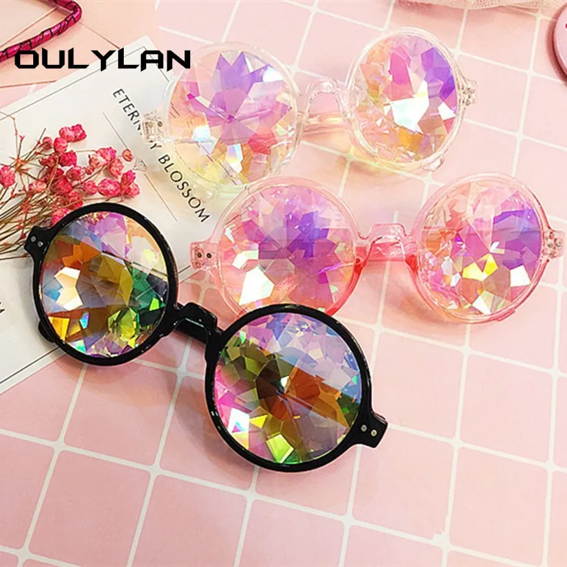 Oulylan круглый Калейдоскоп очки рейв фестиваль для мужчин и женщин брендовая дизайнерская голографическая солнцезащитные очки ретро женский мужской