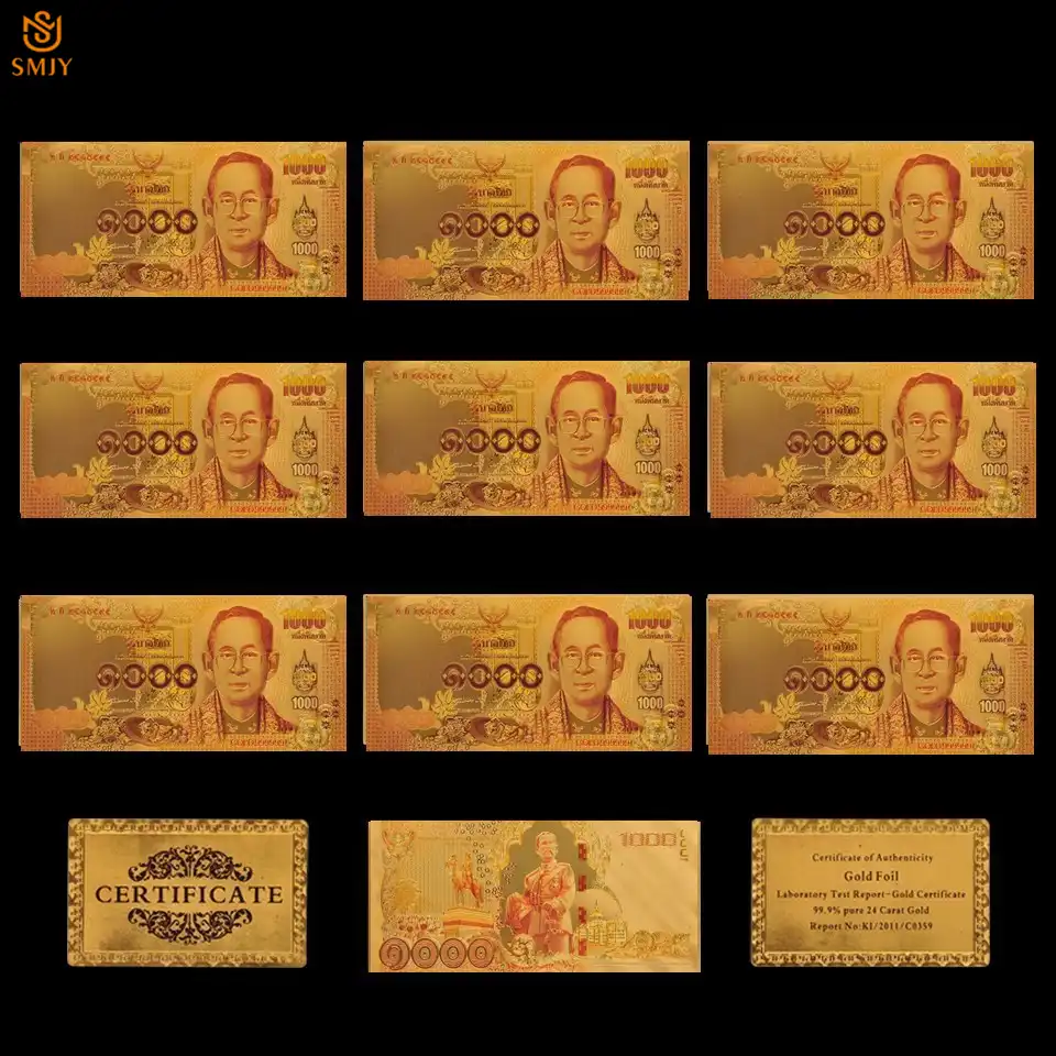 10pcs Lot Nice Product Thailand Gold Banknotes 1000 Baht Paper Thailand Gold Banknotes 1000 Baht