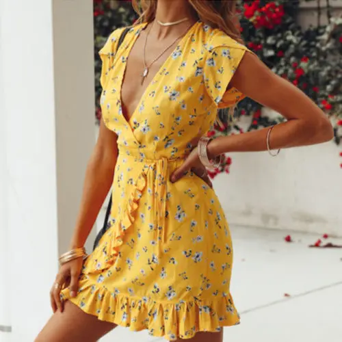 yellow short sundress