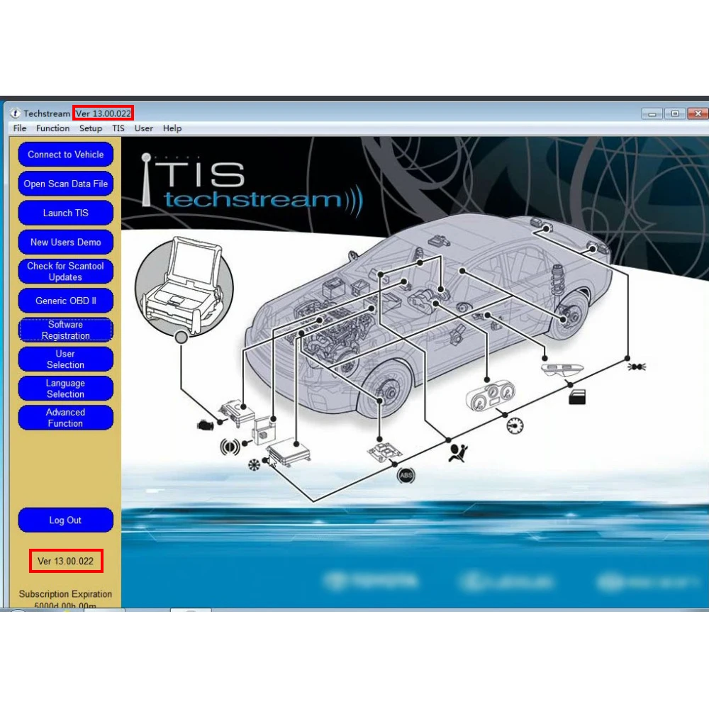 Последний V13.00.022 мини VCI интерфейс для TOYOTA TIS Techstream MINI-VCI FT232RL чип J2534 OBD2 Диагностический кабель