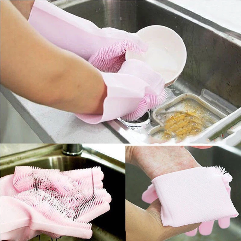 

1PC Silicone Dishes House cleaning Gloves with Cleaning Brush 100% Food Grade Dishwashing Kitchen Housekeeping scrubbing Gloves