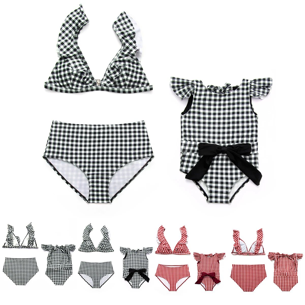 

Mother and Daughter Swimwear Family Matching Classic Plaid Ruffles Bikini Set Mommy Girls Matching Bathing Suit Swimwear Women