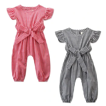 

2019 New Infant Newborn Baby Girl Plaid Rompers Casual Lace Up Rompers Summer Sleeveless Jumpsuit Ropa Bebe Girl Carters Clothes