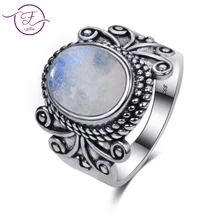 Encantos 8x10MM Natural anillos de piedra lunar de arco iris de las mujeres de la joyería de la plata esterlina 925 anillo Vintage, fiesta de aniversario regalos para mujeres