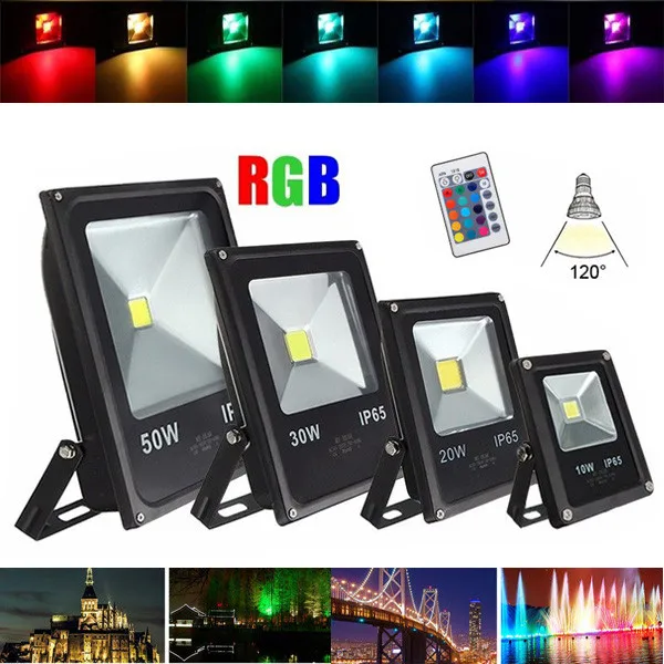 

AC85-265V 10W 20W 30W 50W RGB led flood light LED luminaire projector outdoor lamp with remote control