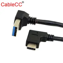 Cablecc 90D под углом мужчина к Реверсивный USB 3,1 USB-C Угловой кабель для передачи данных ноутбука