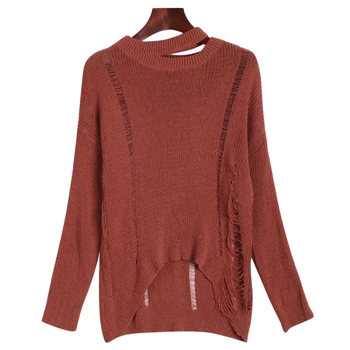 

Slouchy Dropped Shoulder Distressed Sweater