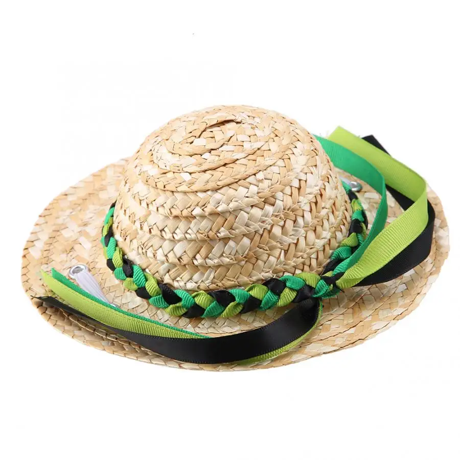 Соломенная мини шляпа Sombrero для маленьких питомцев/щенков/кошек с шелковой лентой