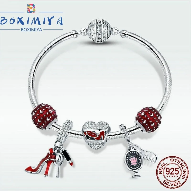 

2019 Fashion Hot Sale 100% 925 Silver Bracelet Received Charm Beads Bracelets For Girls Red Element Bracelet For Women Gift