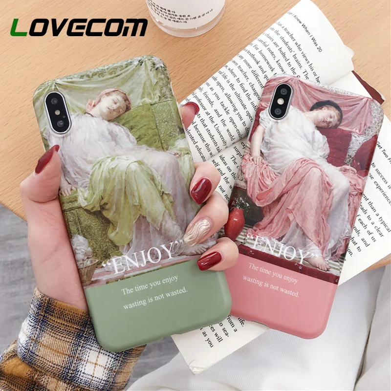 

LOVECOM Retro Artistic Oil Painting Case For iPhone X XS Max XR 6 6S 7 8 Plus Quotes Full Body Soft IMD Phone Back Cover Gift