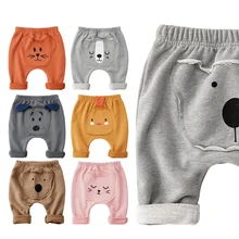 Весенне-осенние хлопковые шаровары для маленьких мальчиков и девочек с изображением животных, штаны для новорожденных и малышей 0-24 месяцев