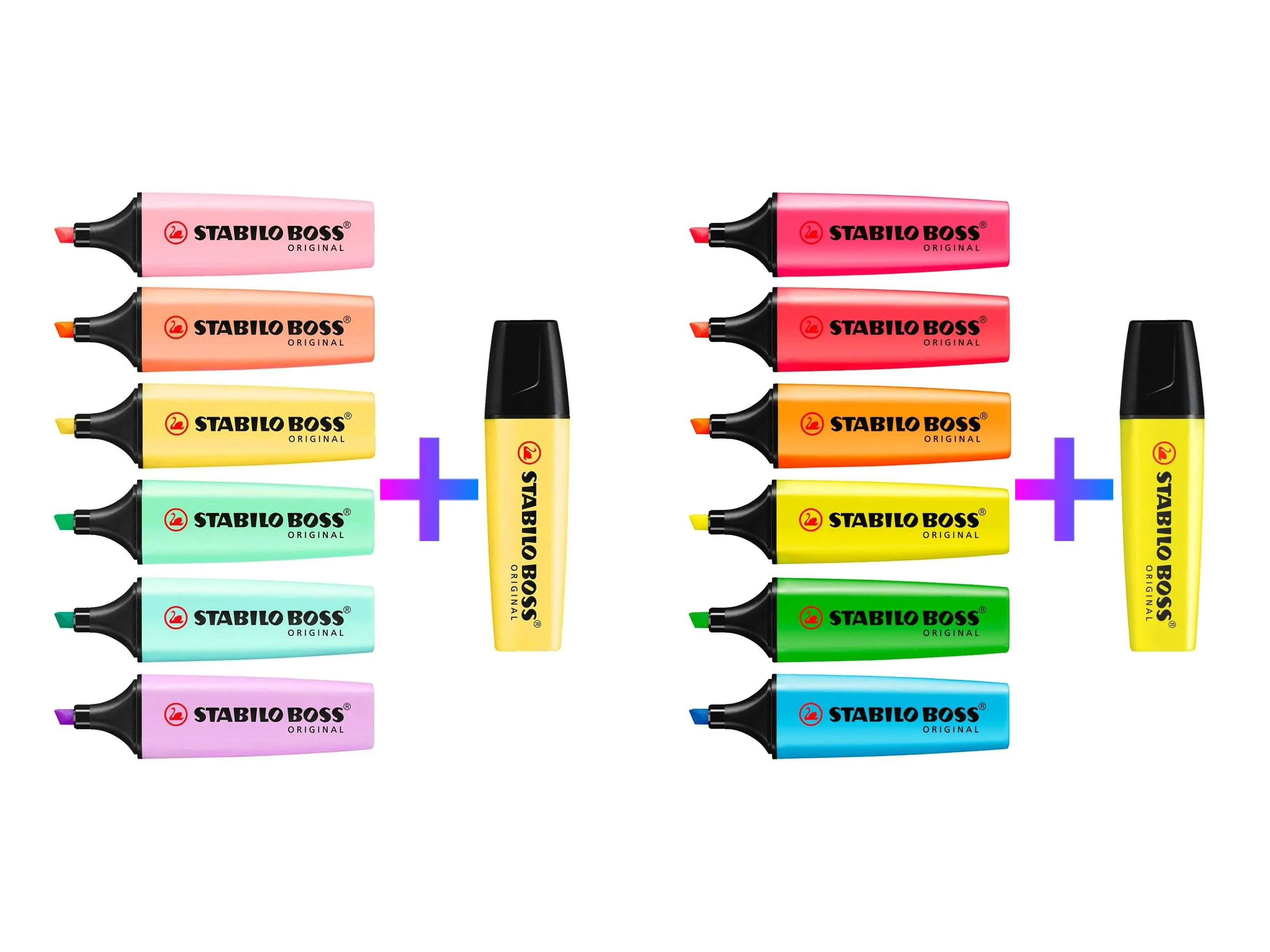 

Set of 14 Pens STABILO BOSS NEON and Pastel Original Highlighters 12 Colors Plus 1 Additional Yellow/Milky Yellow Highlighter