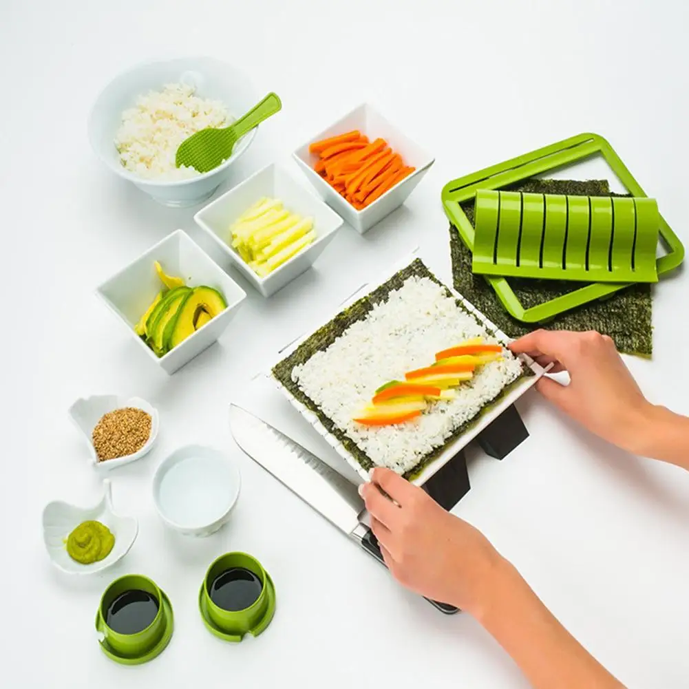 

Kitchen DIY Sushi Maker Kit Set Tool Rice Food Making Silicone Rolling Mat Model Roller Cutter Kitchen Tools Gadgets Accessories